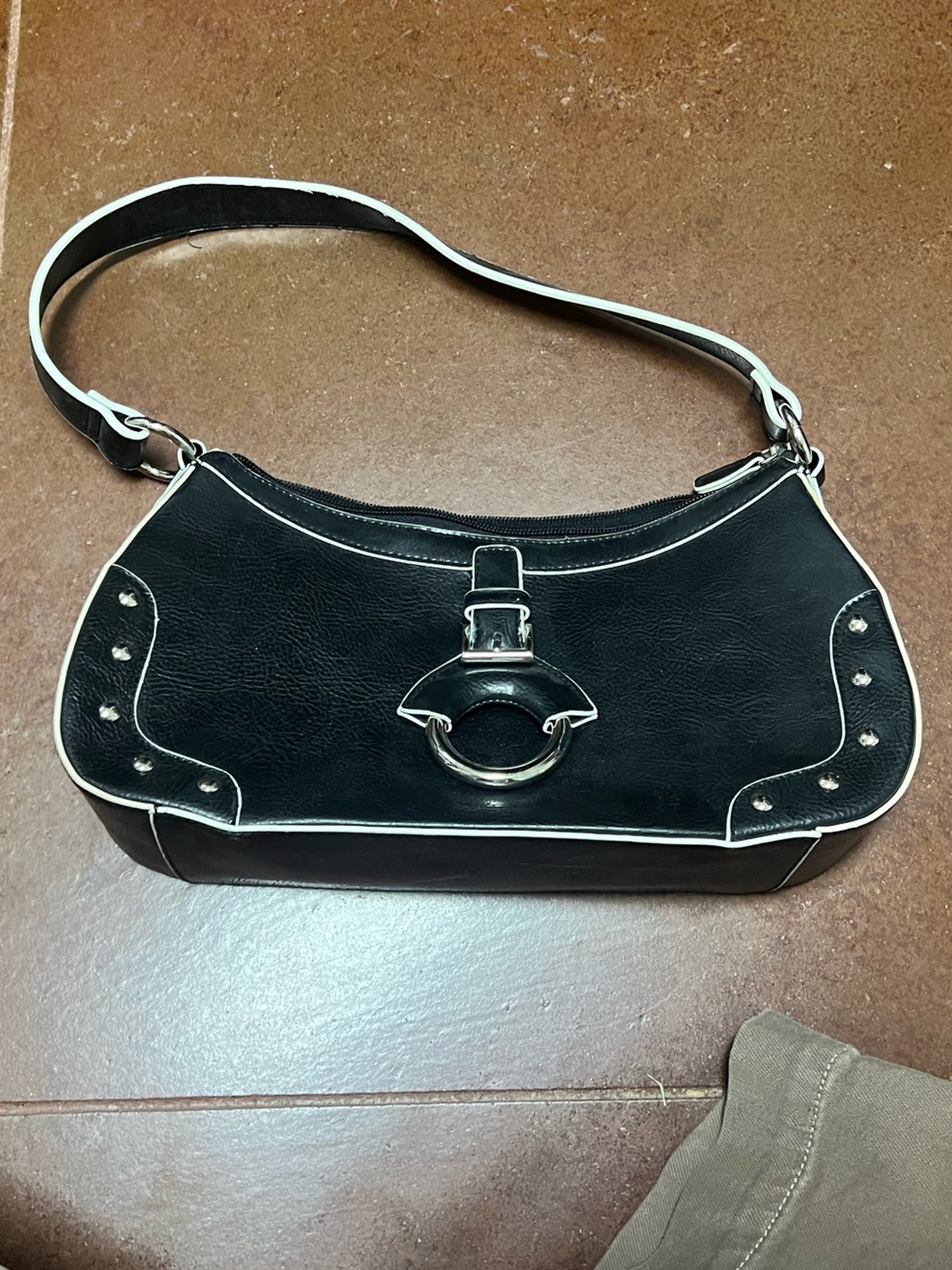 APT 9 Black Shoulder Bag with White lining and Silver Hardware